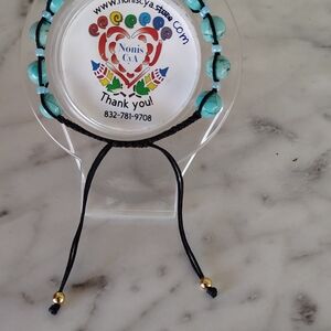 Turquoise Beaded Bracelet with Adjustable Cord. Natural stones, turquoise 8mm.